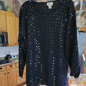 Essential Elements Sequin Black Knit Sweater Size L